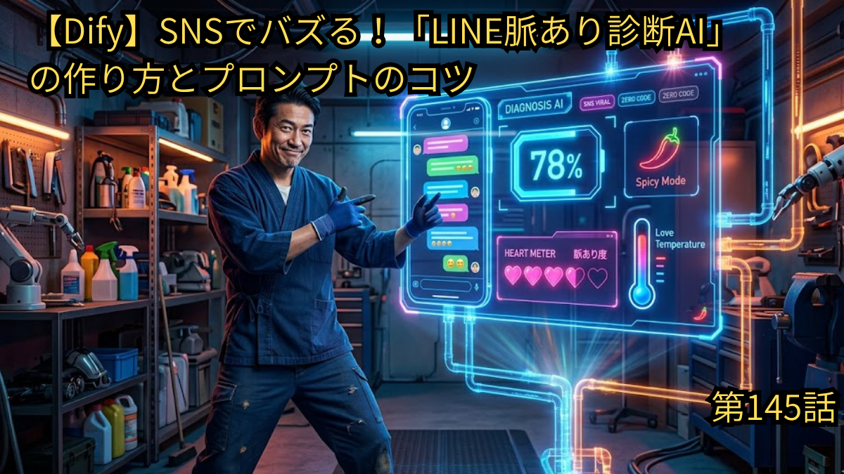 Difyを使ってSNSで話題になる「LINE脈あり診断AI」を開発する仕組みとプロンプトのコツを解説するイメージ図